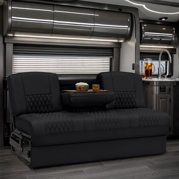 Qualitex Gravitas Console RV Sofa Bed - 72" Wide - Black Ultimate Leather