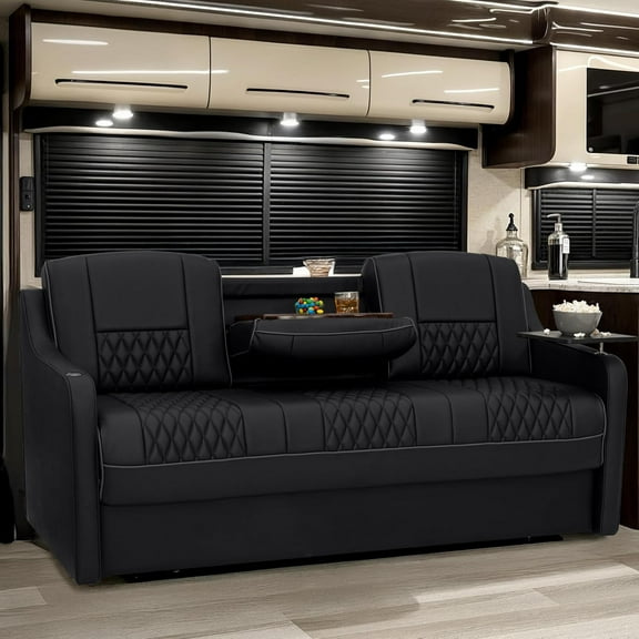 Qualitex Gravitas DX Console RV Sofa Bed - 78" Wide - Black & Charcoal Ultimate Leather