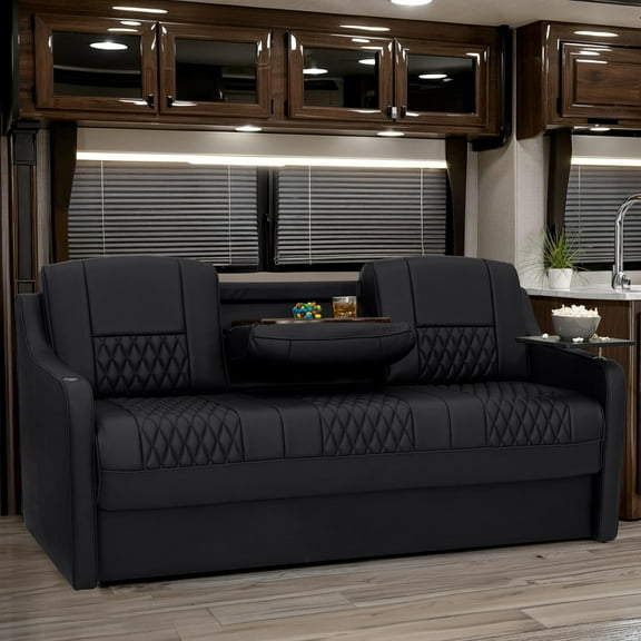 Qualitex Gravitas DX Console RV Sofa Bed - 78" Wide - Black Ultimate Leather
