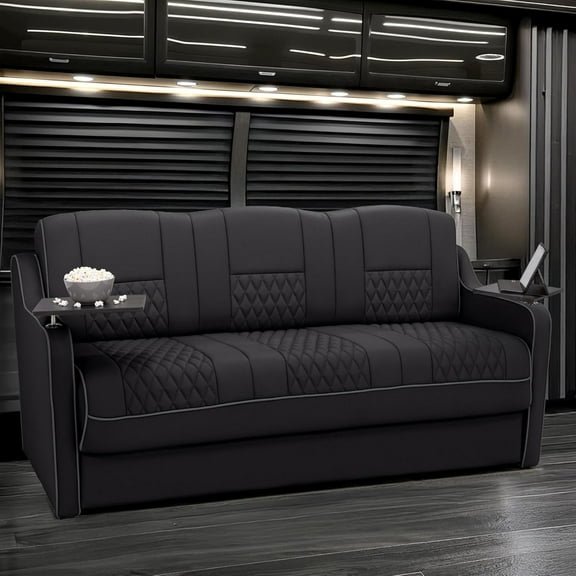 Qualitex Gravitas DX RV Sofa Bed - 72" Wide - Black & Charcoal Ultimate Leather