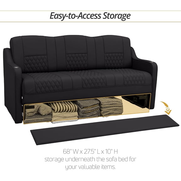 Qualitex Gravitas DX RV Sofa Bed - 78" Wide - Black Ultimate Leather