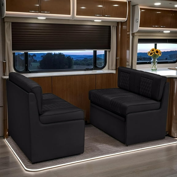 Qualitex Gravitas RV Dinette, Bed with Storage, Ultimate Leather, Black