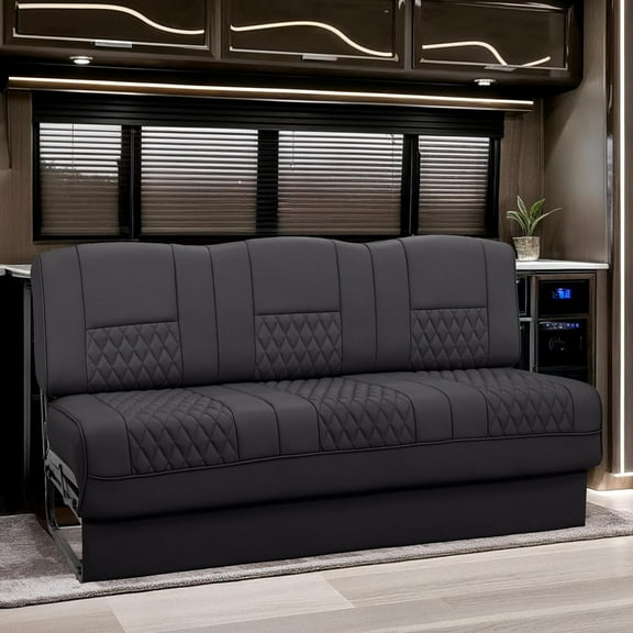 Qualitex Gravitas RV Sofa Bed - 72" Wide - Black Ultimate Leather