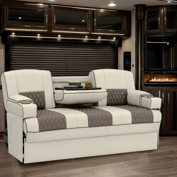 Qualitex Monument Console SL RV Sofa Bed - 68" Wide - Bisque & Light Antelope Ultimate Leather