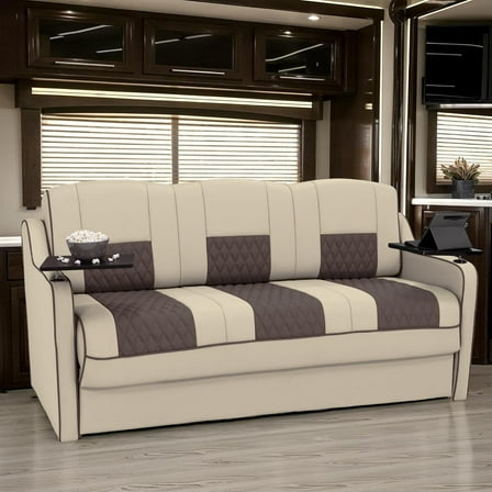 Qualitex Monument DX RV Sofa Bed - 72" Wide - Bisque & Light Antelope Ultimate Leather