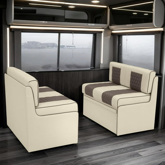 Qualitex Monument RV Dinette, Bed with Storage, Ultimate Leather, Bisque and Light Antelope