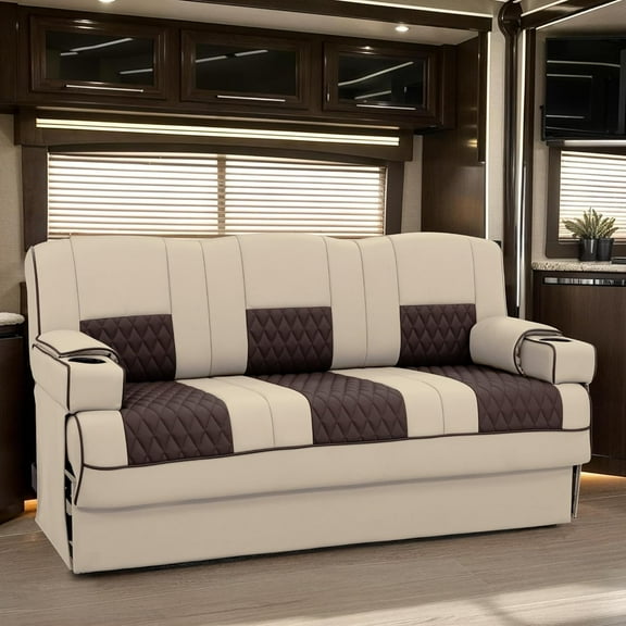 Qualitex Monument SL RV Sofa Bed - 74" Wide - Bisque & Light Antelope Ultimate Leather