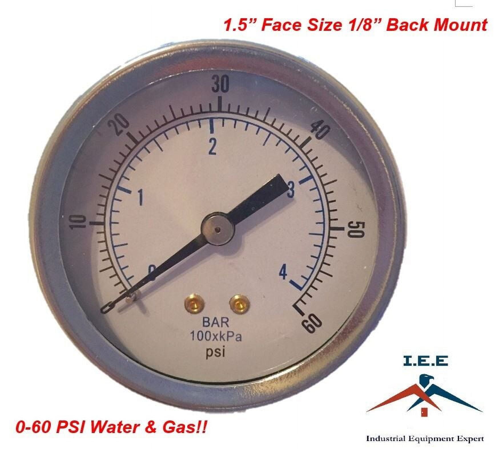 Quality 1/8" NPT Air Pressure Gauge 060 PSI Back Black Steel Mount 1.5