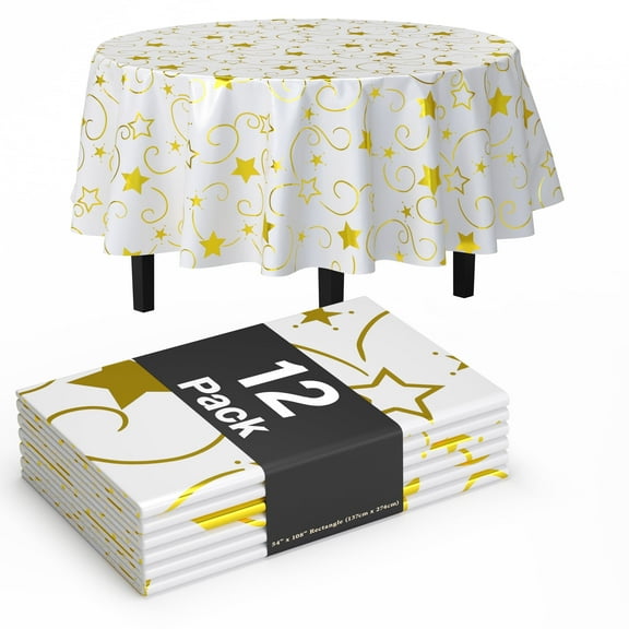 Exquisite 12 Premium Gold Star Holiday Plastic 84" Round Party Tablecloths Waterproof