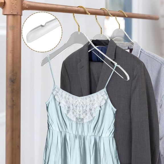 Quality Acrylic Hangers 20 Pack Clear Crystal Standard Clothes Hanger with Swivel Gold Hook Non-Slip Notches for Suit Coat Sweater Jacket Blouse Dress