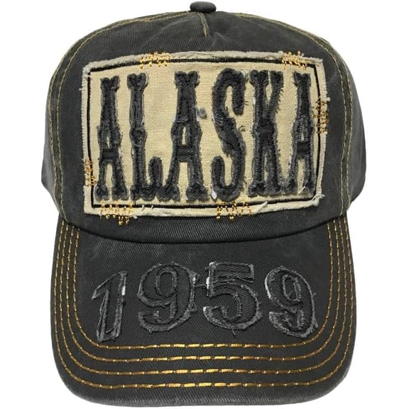 Quality Ball Cap Hat Alaska Distressed Patch Baseball Cap Adjustable Low Profile Mesh Back Charcoal