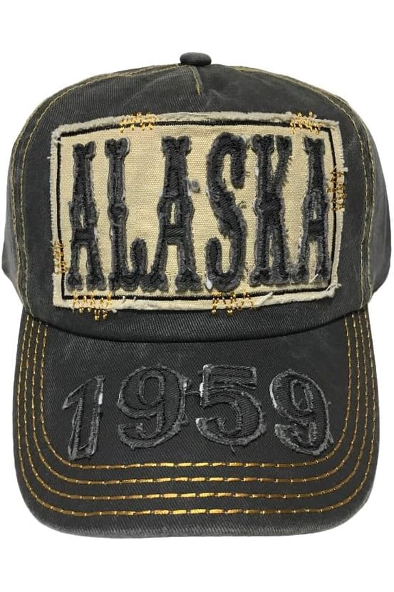 Quality Ball Cap Hat Alaska Distressed Patch Baseball Cap Adjustable Low Profile Mesh Back Charcoal