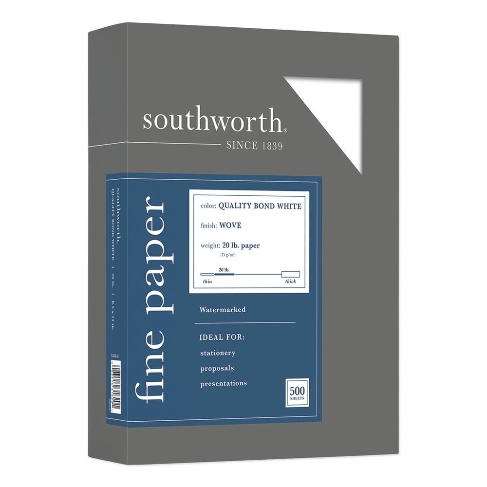 Southworth 31-620-10 8.5 in. x 11 in. 20 lb Bond Weight Quality Bond Business Paper - White (1/Box)