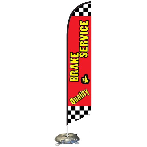 Quality Brake Service Feather Flag Kit with Cross-Base and Weight-Donut, Outdoor Advertising Banner Swooper Flag