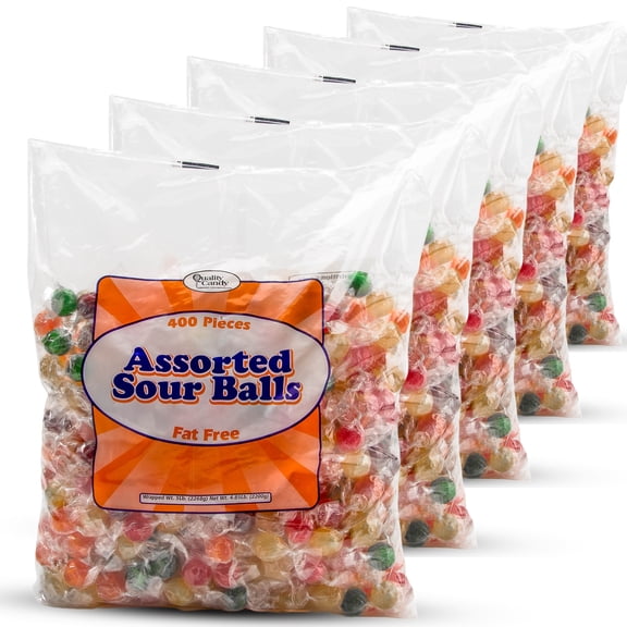 Quality Candy Company Assorted Sour Balls Classic Cherry, Lemon, Grape & Lime Hard Candy Individually Wrapped for Parties, Candy Buffets & Everyday Enjoyment, 5 LB Bulk Bag