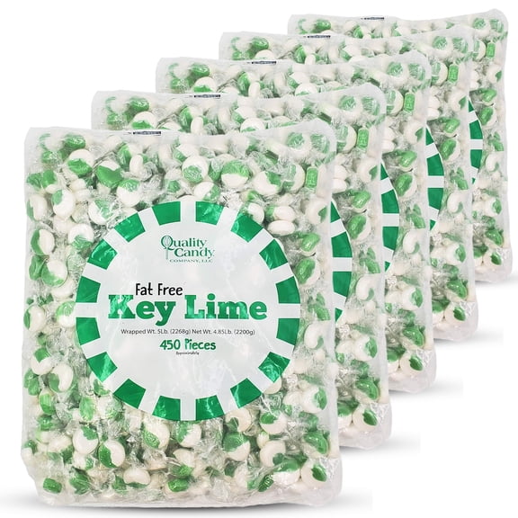 Quality Candy Company Key Lime Discs Sweet & Tangy Green Hard Candy Made with Real Lime Flavor Individually Wrapped for Restaurants, Parties & Everyday Treats, 5 LB Bulk Bag