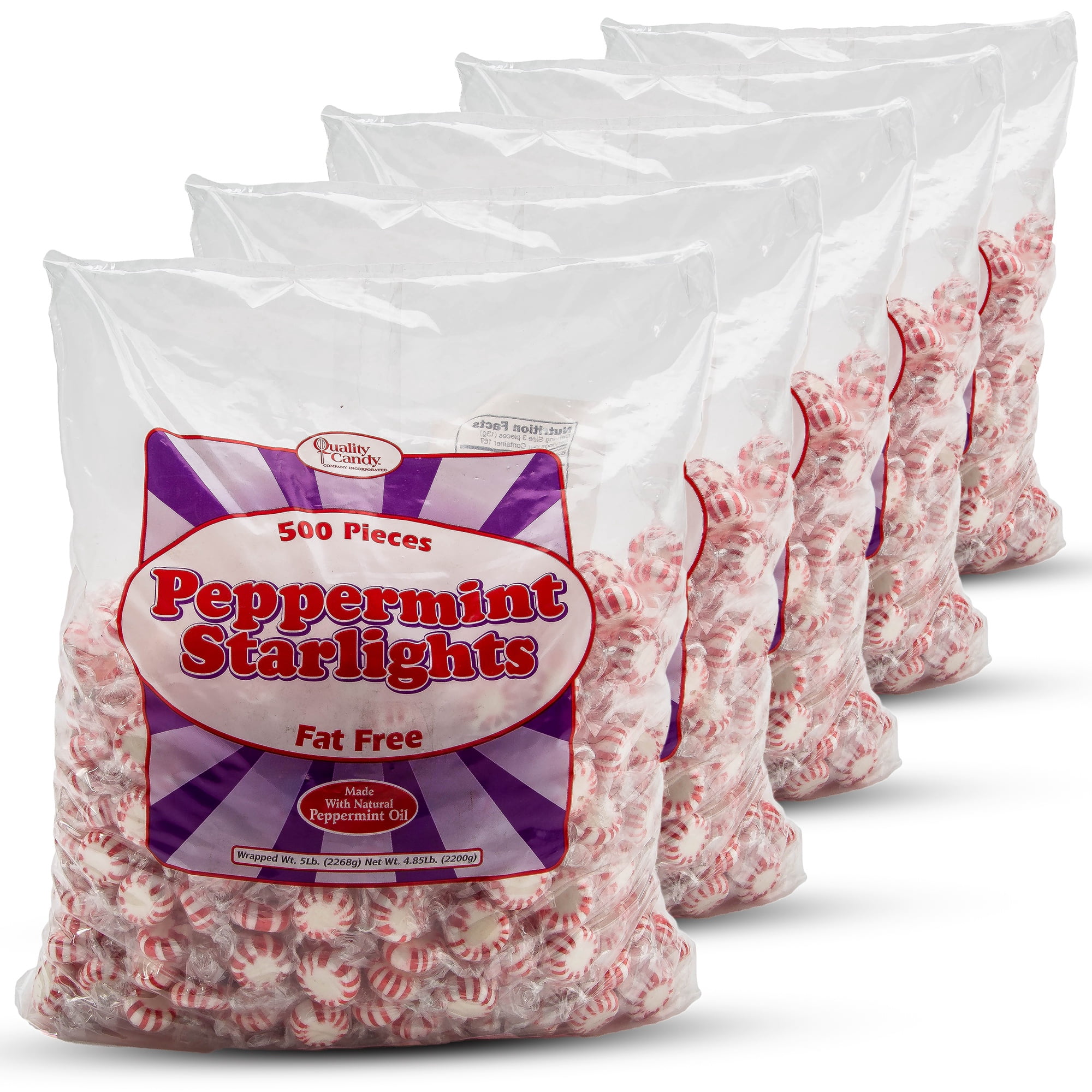 Quality Candy Company Peppermint Starlight Mints – Classic Red & White Hard Candy Made with Real Peppermint Oil – Individually Wrapped for Holidays, Parties & Everyday Treats, 5 LB Bulk Bag