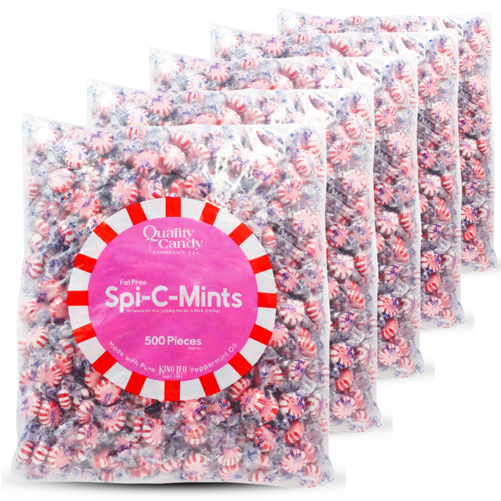 Quality Candy Company Spi-C-Mints – Classic Cinnamon & Peppermint Blend Hard Candy – Individually Wrapped for Restaurants, Offices & Everyday Enjoyment, 5 LB Bulk Bag
