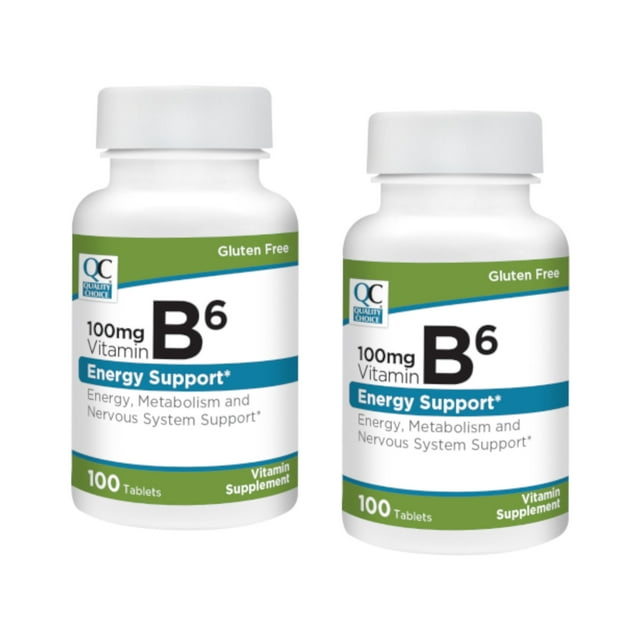 Quality Choice 100mg Vitamin B6 Energy Support Tablets, 100 Count - Pack of 2