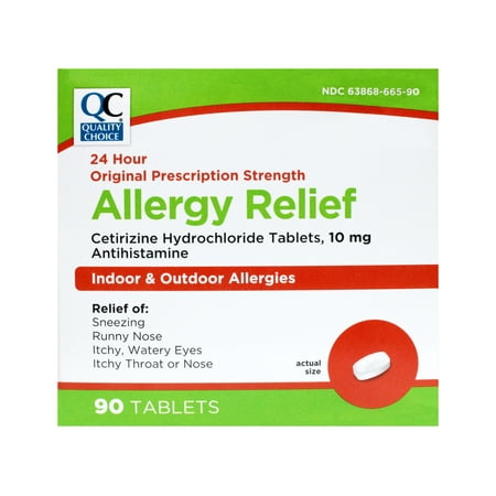 Quality Choice 24 Hour Allergy Relief Cetirizine Hydrochloride Tablets, 10 mg Antihistamine 90 Tablets