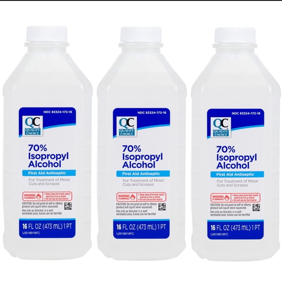 Quality Choice 70% Isopropyl Alcohol First Aid Antiseptic, 16 FL OZ - 3 Pack