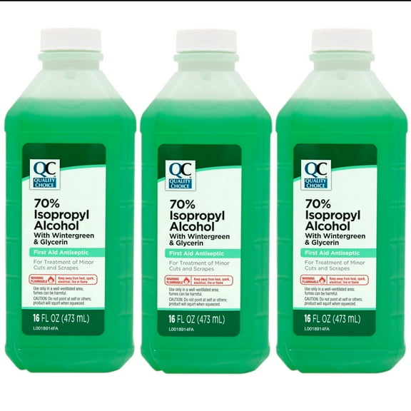 Quality Choice 70% Isopropyl Alcohol First Aid Antiseptic with Wintergreen & Glycerin, 16 FL OZ - 3 Pack