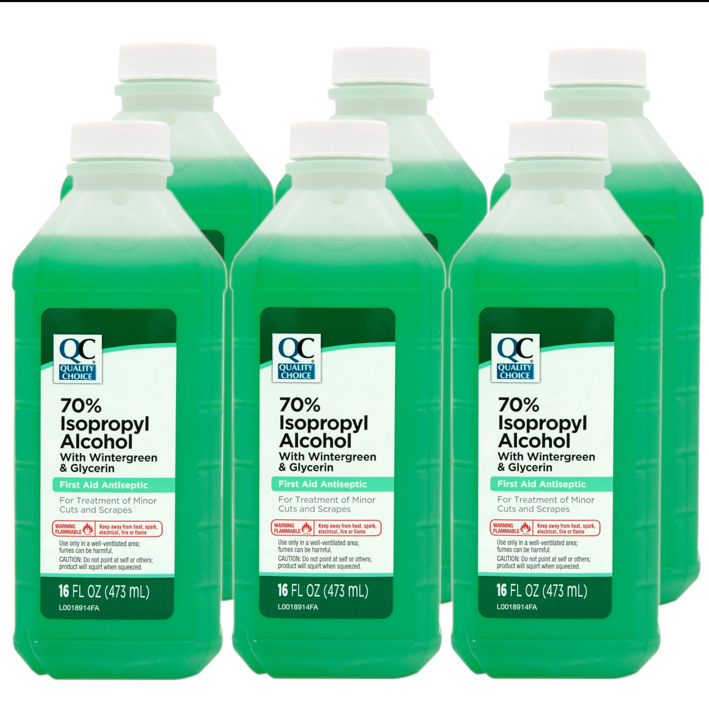 Quality Choice 70% Isopropyl Alcohol First Aid Antiseptic with Wintergreen & Glycerin, 16 FL OZ - 6 Pack