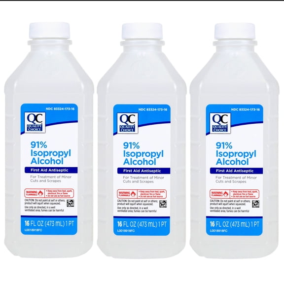 Quality Choice 91% Isopropyl Alcohol First Aid Antiseptic for Treatment of Minor Cuts and Scrapes, 16 FL OZ - 3 Pack