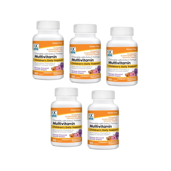 Quality Choice Chewable Multivitamin with Extra C Formula Children's Daily Support Tablets, 60 Count - Pack of 5