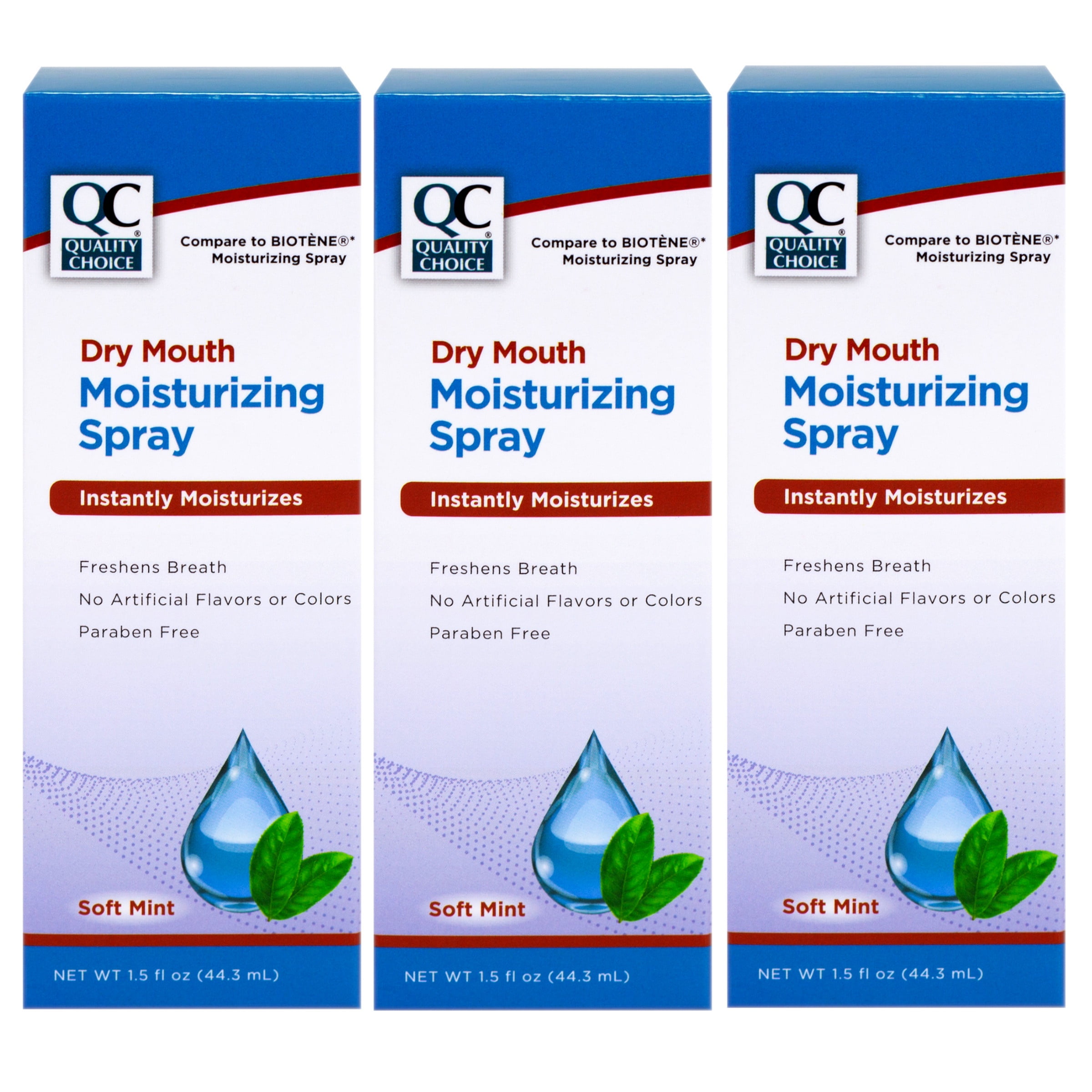 Quality Choice Dry Mouth Moisturizing Spray, Soft Mint, 1.5 FL OZ - 3 Pack