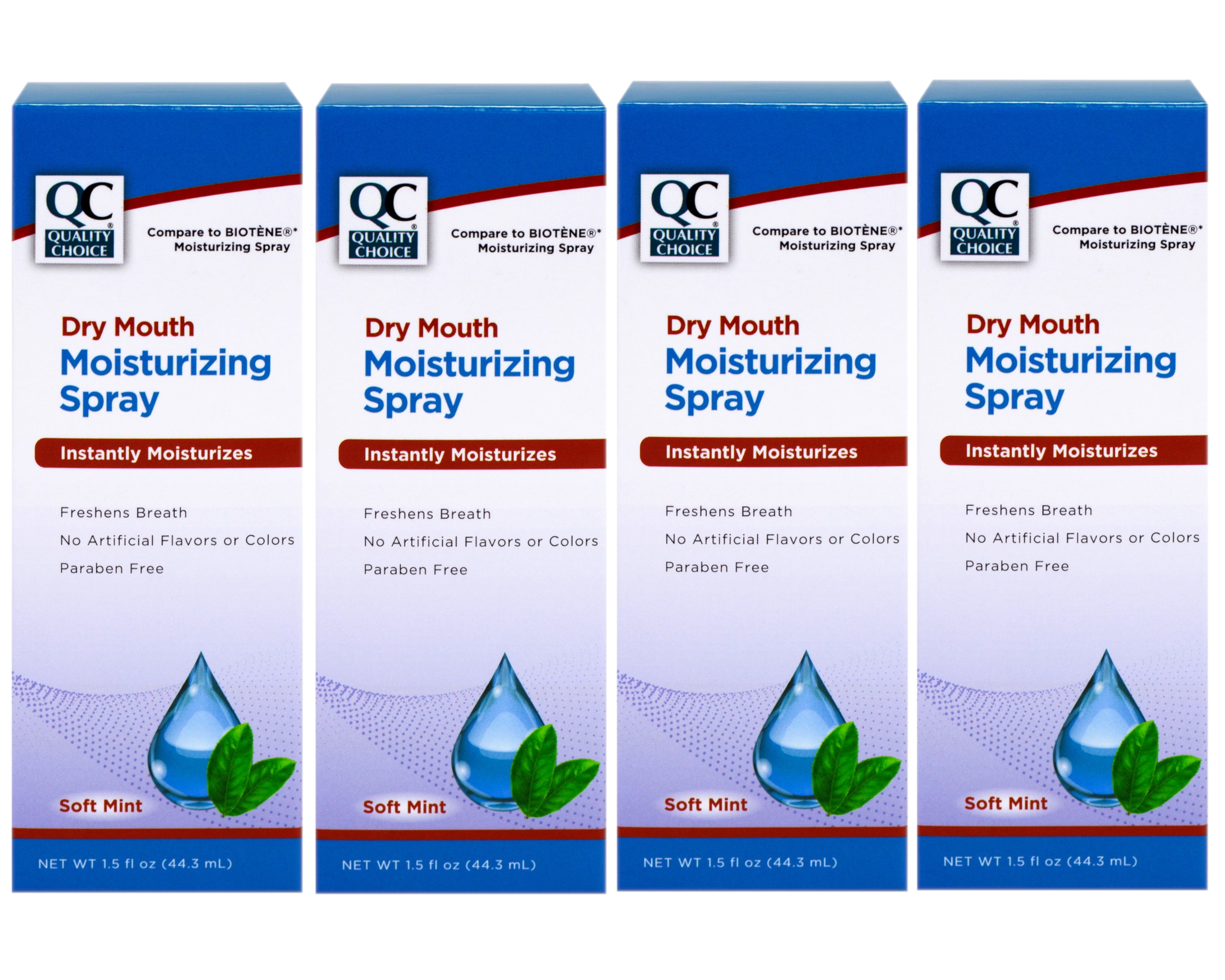 Quality Choice Dry Mouth Moisturizing Spray, Soft Mint, 1.5 FL OZ - 4 Pack