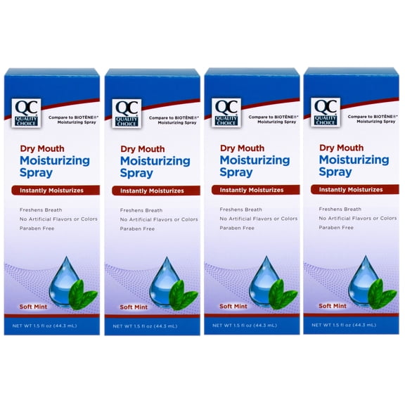 Quality Choice Dry Mouth Moisturizing Spray, Soft Mint, 1.5 FL OZ - 4 Pack