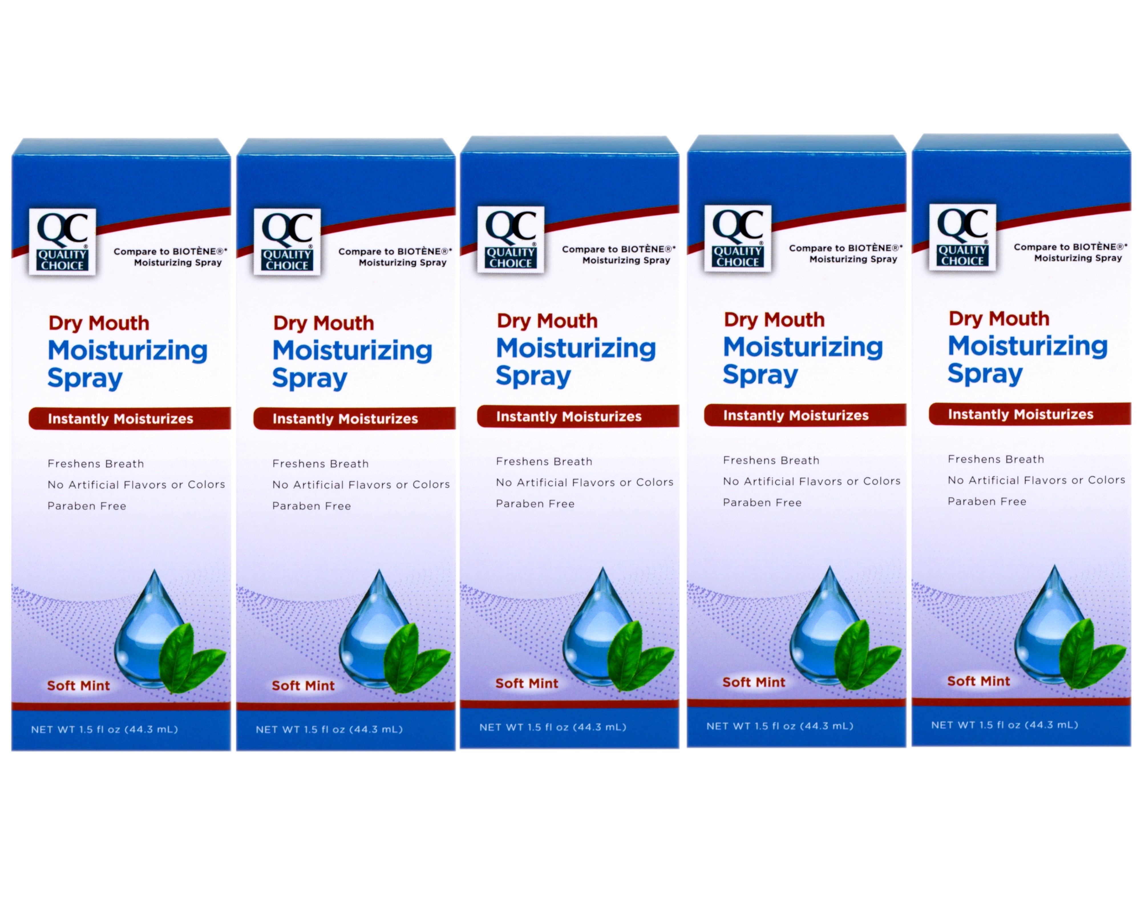 Quality Choice Dry Mouth Moisturizing Spray, Soft Mint, 1.5 FL OZ - 5 Pack