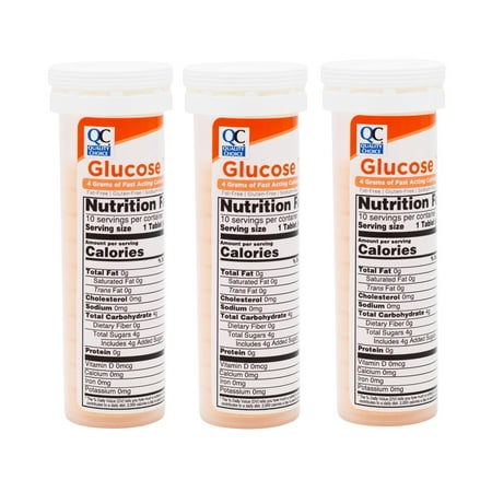 Quality Choice Fast Acting Glucose Tablets Orange Flavor Blood Sugar Treatment, 10 Count - Pack of 3