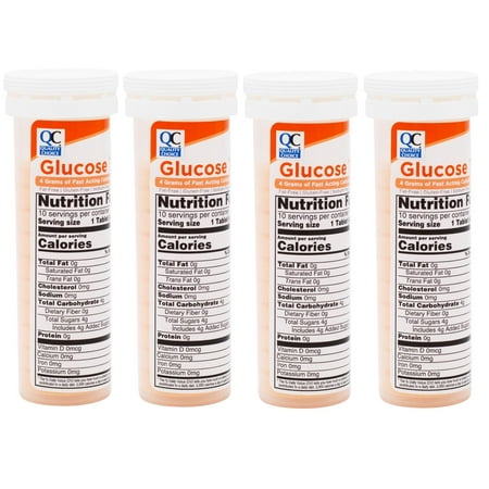 Quality Choice Fast Acting Glucose Tablets Orange Flavor Blood Sugar Treatment, 10 Count - Pack of 4