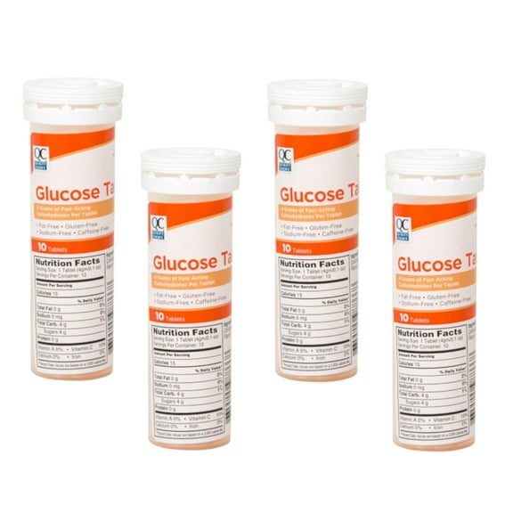 "Quality Choice Glucose Tablets Orange Flavor, 10 Count - Pack of 4"