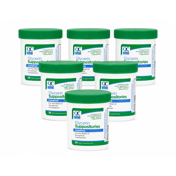 Quality Choice Glycerin Suppositories for Adults, 25 Count, Fast Constipation Relief, Laxative Suppository 6 Pack