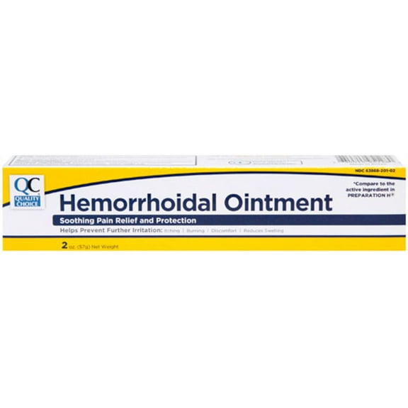 Quality Choice Hemorrhoidal Pain Relief Ointment. Burning, Itching, Swelling, Discomfort Relief, 2 ounce tube.