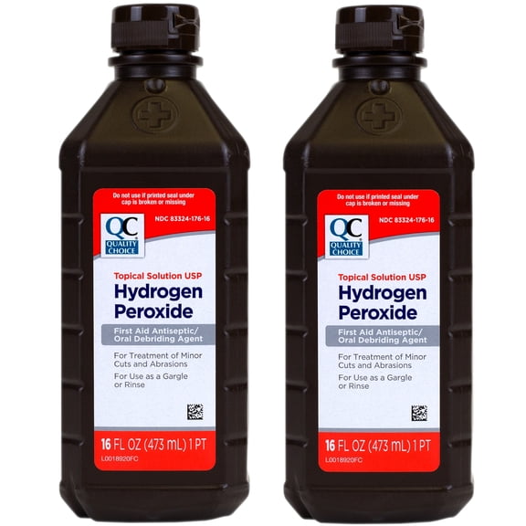 Quality Choice Hydrogen Peroxide First Aid Antiseptic / Liquid for Wounds, Cuts, 16 FL OZ - 2 Pack