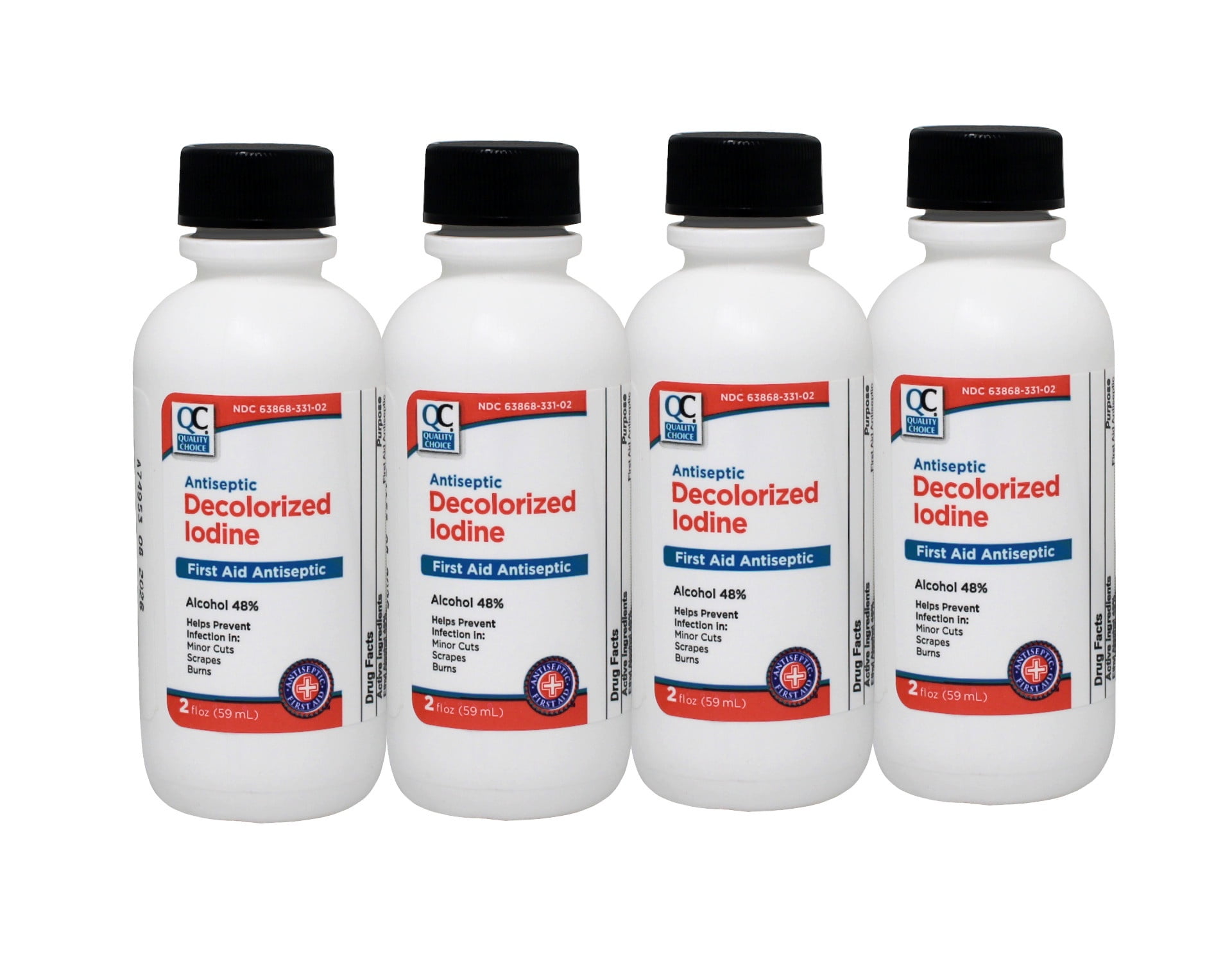 Quality Choice Iodine Decolorized Antiseptic, 2 oz, 4 Count Pack