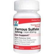 Quality Choice Iron 65 mg 325 mg Ferrous Sulfate High Potency Iron Support Supplement Tablets in 100 Count Bottles