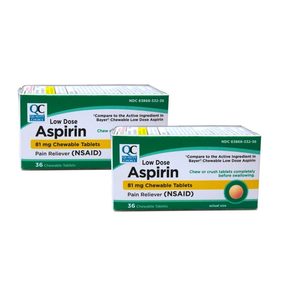 Quality Choice Low Dose Chewable Aspirin 36 Orange Flavored Tablets, 2 Pack