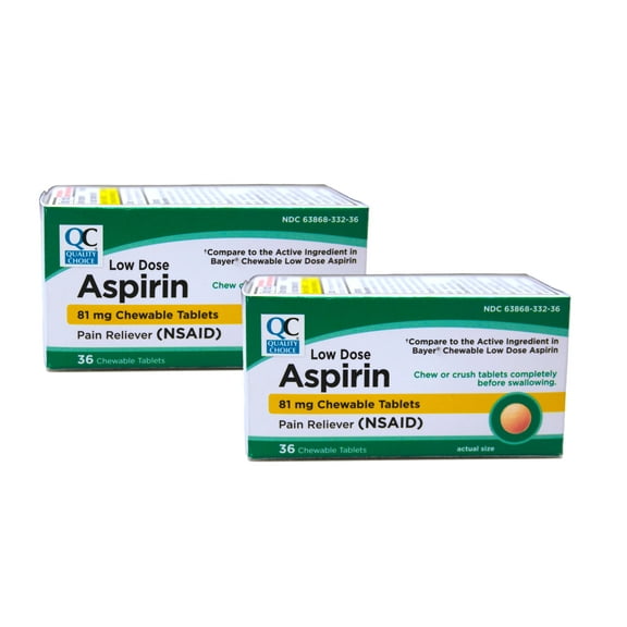 Quality Choice Low Dose Chewable Aspirin 36 Orange Flavored Tablets, 2 Pack