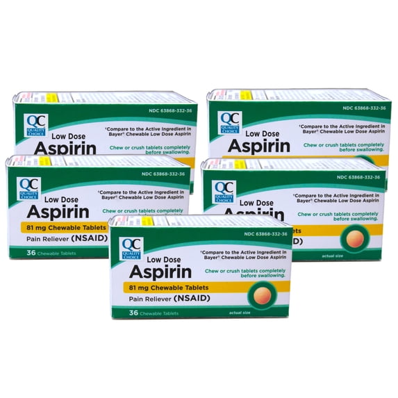 Quality Choice Low Dose Chewable Aspirin 36 Orange Flavored Tablets, 5 Pack