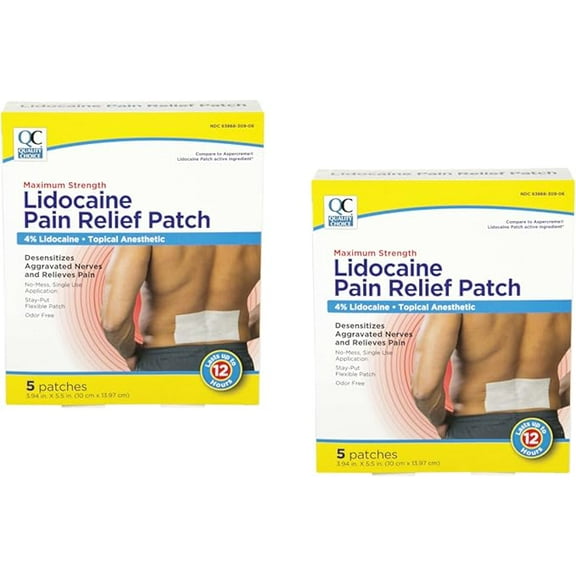 Quality Choice Maximum Strength Lidocaine Pain Relief Patch, 5 Patches 3.94" x 5.5" (2 Pack)