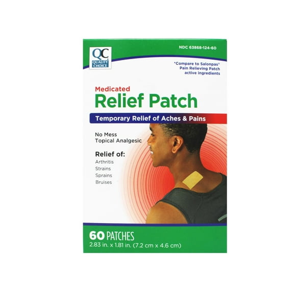 Quality Choice Medicated Relief Patch, Temporary Relief of Aches & Pains – 60 Patches