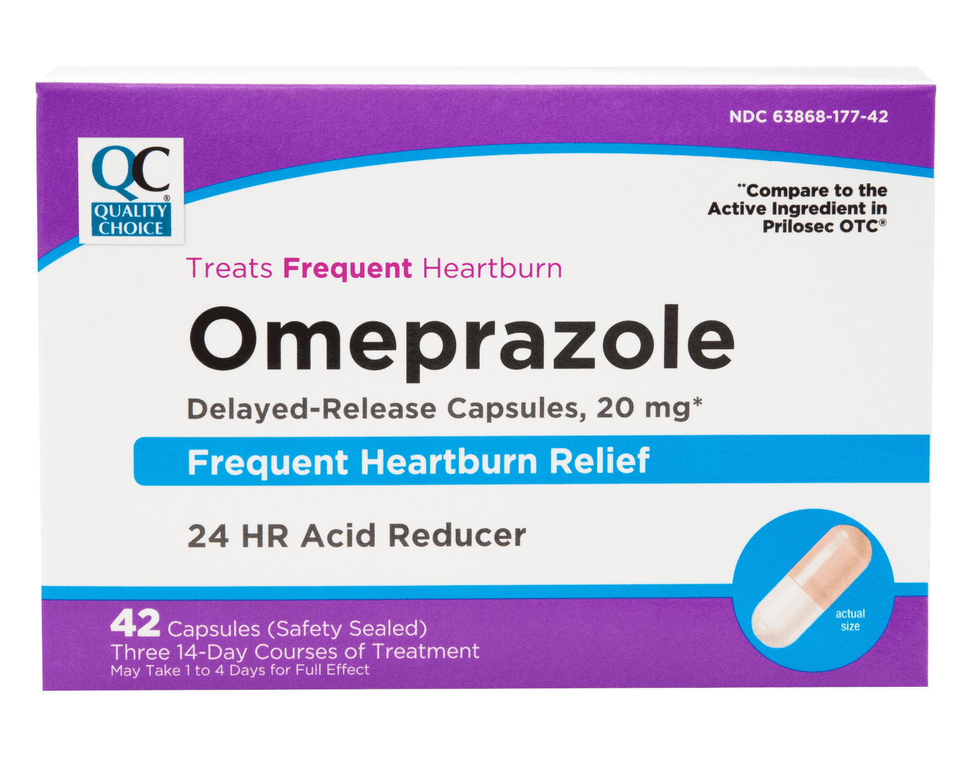 Quality Choice Omeprazole Delayed Release Capsules 20 mg Acid Reducer 42 Count