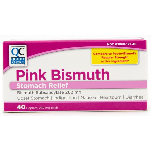 Quality Choice Pink Bismuth Caplets 40 Count Each