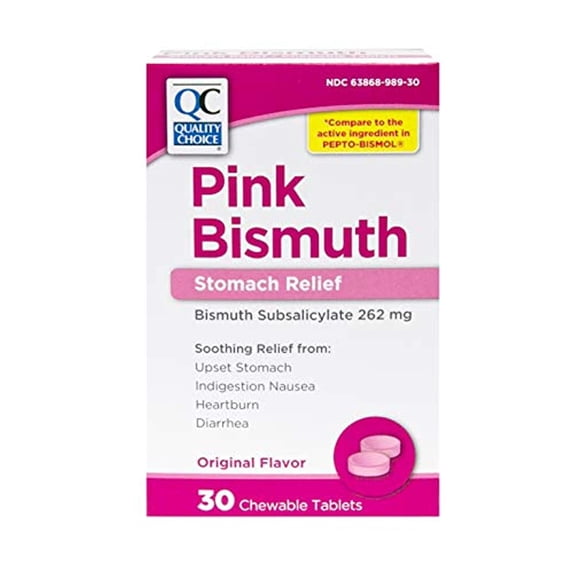 Quality Choice Pink-bismuth Chewable Tablets 30 Tablets , Boxes (Pack of 6)