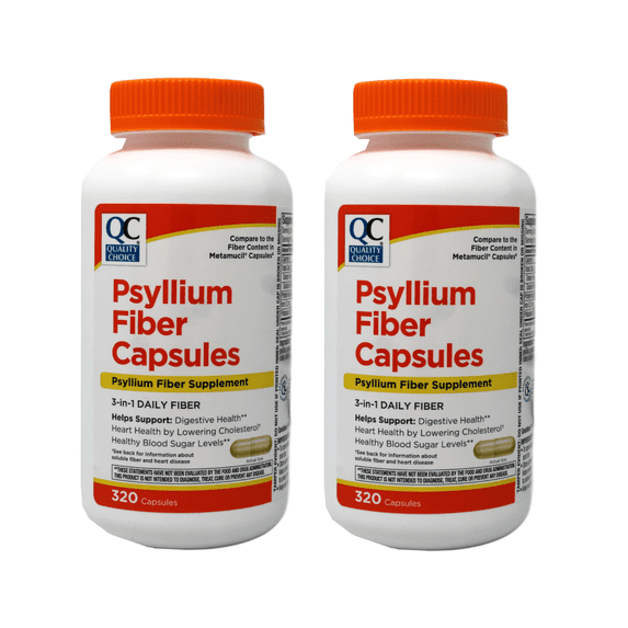 Quality Choice Psyllium Fiber Capsules, Plant-Based Soluble Fiber for Regularity Support, 320 Count Pack of 2